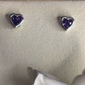 Purple Crystal Heart Post Earrings In Silver Made with Swarovski Crystals